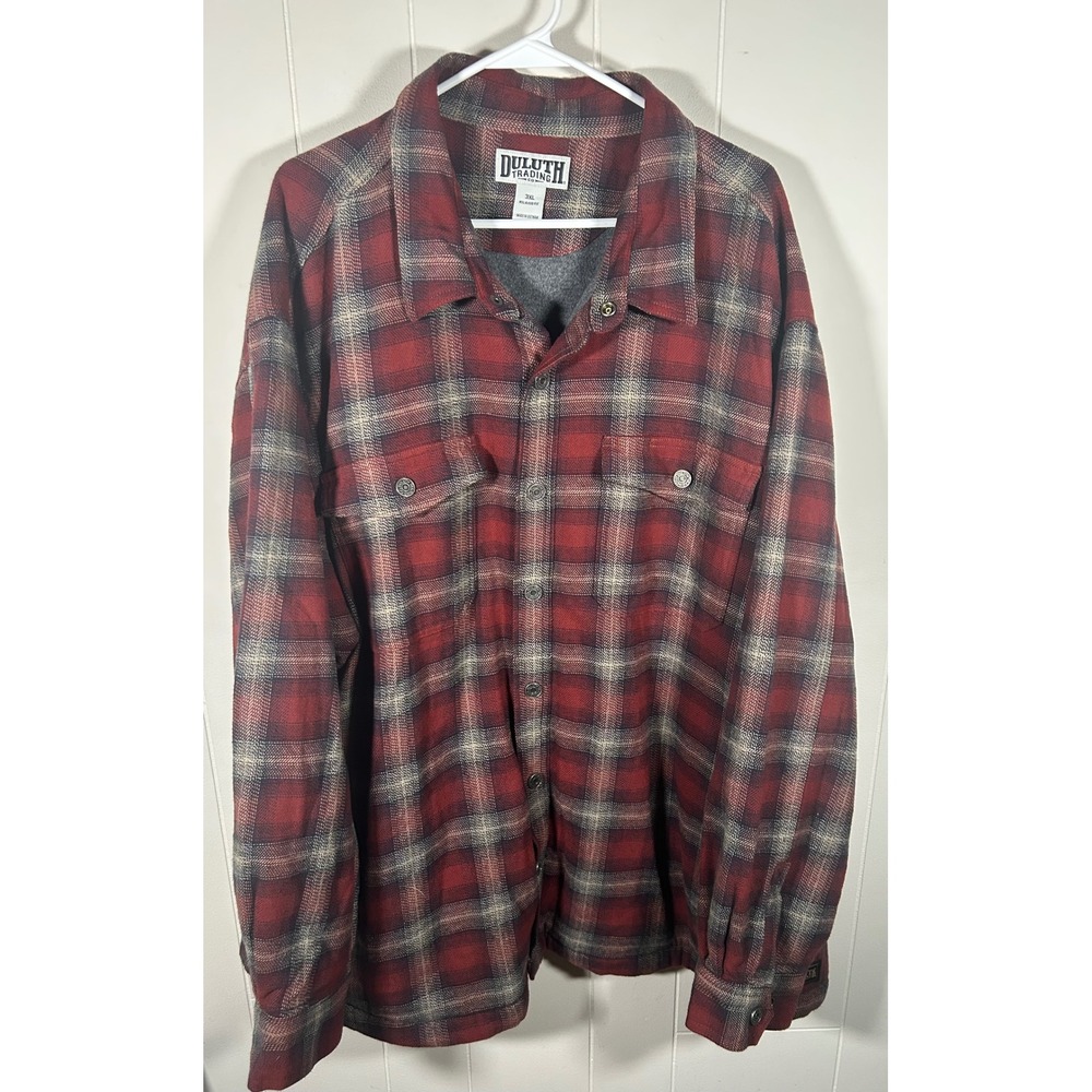 Duluth Trading Co Shirt Jac Men's 3XL Relaxed Fit Fleece Lined Flannel Red